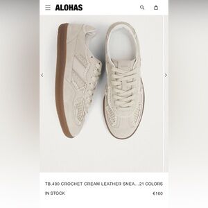 Alohas TB 490 Cream Crochet Leather Suede Women's Cream Sneakers